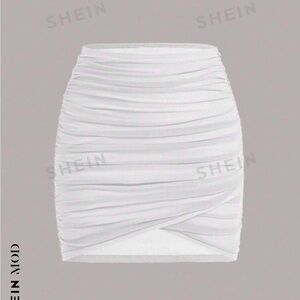 SHEIN Ruched White Skirt